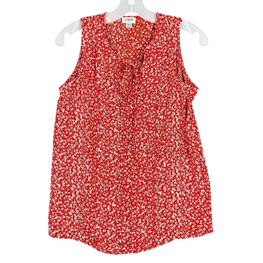 J.Crew‎ Ditzy Floral Sleeveless Pleated Tie-Neck Cottagecore Shirt Womens XXS